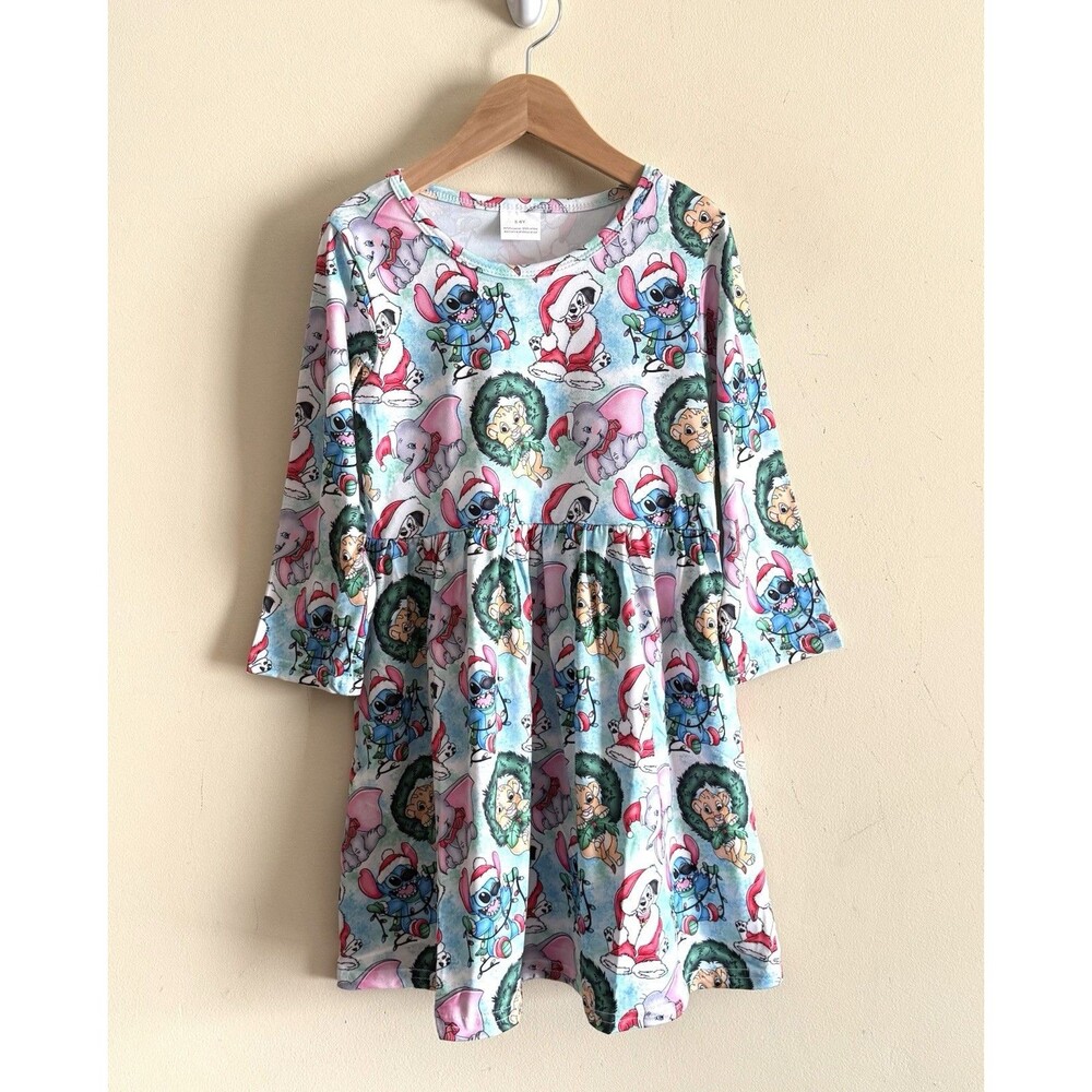 Girls Boutique Disney Holiday Dress Christmas Stitch‎ Dogs Lion King Dumbo 2T 2Y